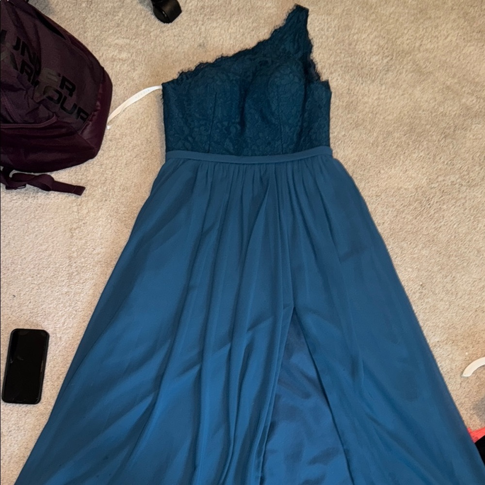 Elegant Teal One-Shoulder Lace Dress